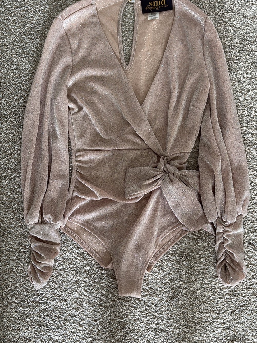 SMD Sparkle Wrap Bodysuit in Champagne Blush